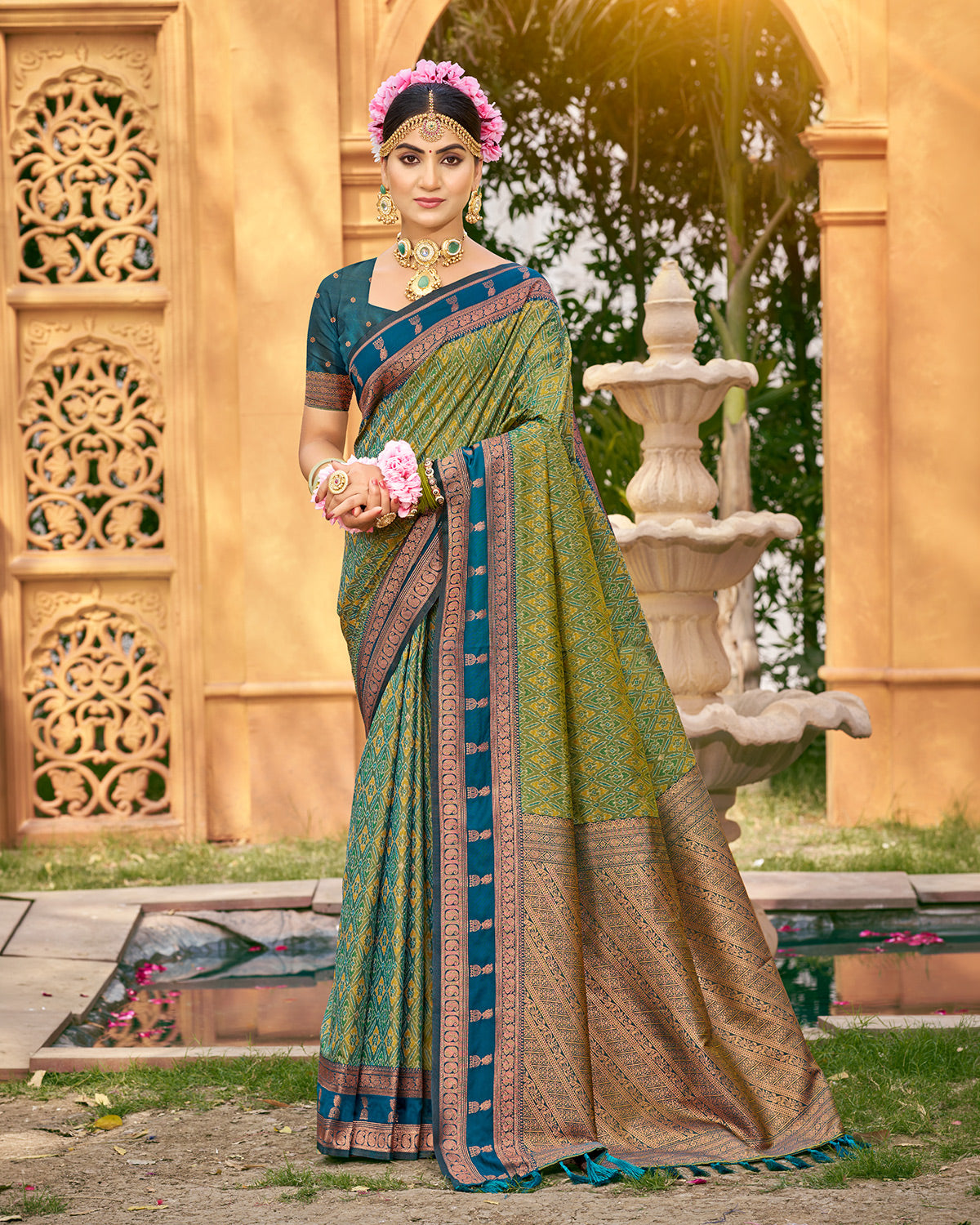 Verdant green zari woven saree