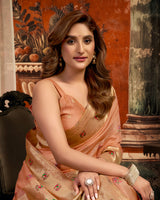 Blissful peach heritage silk saree