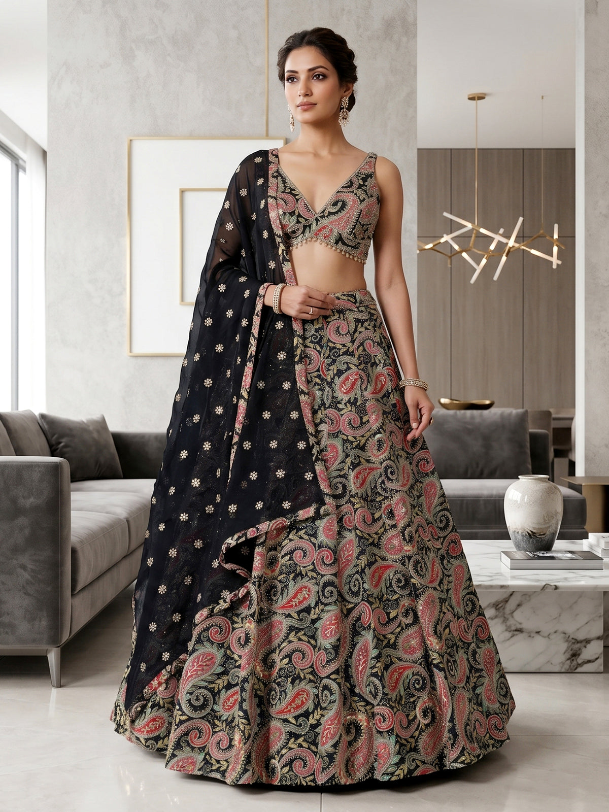 Jet black heritage festive lehenga choli