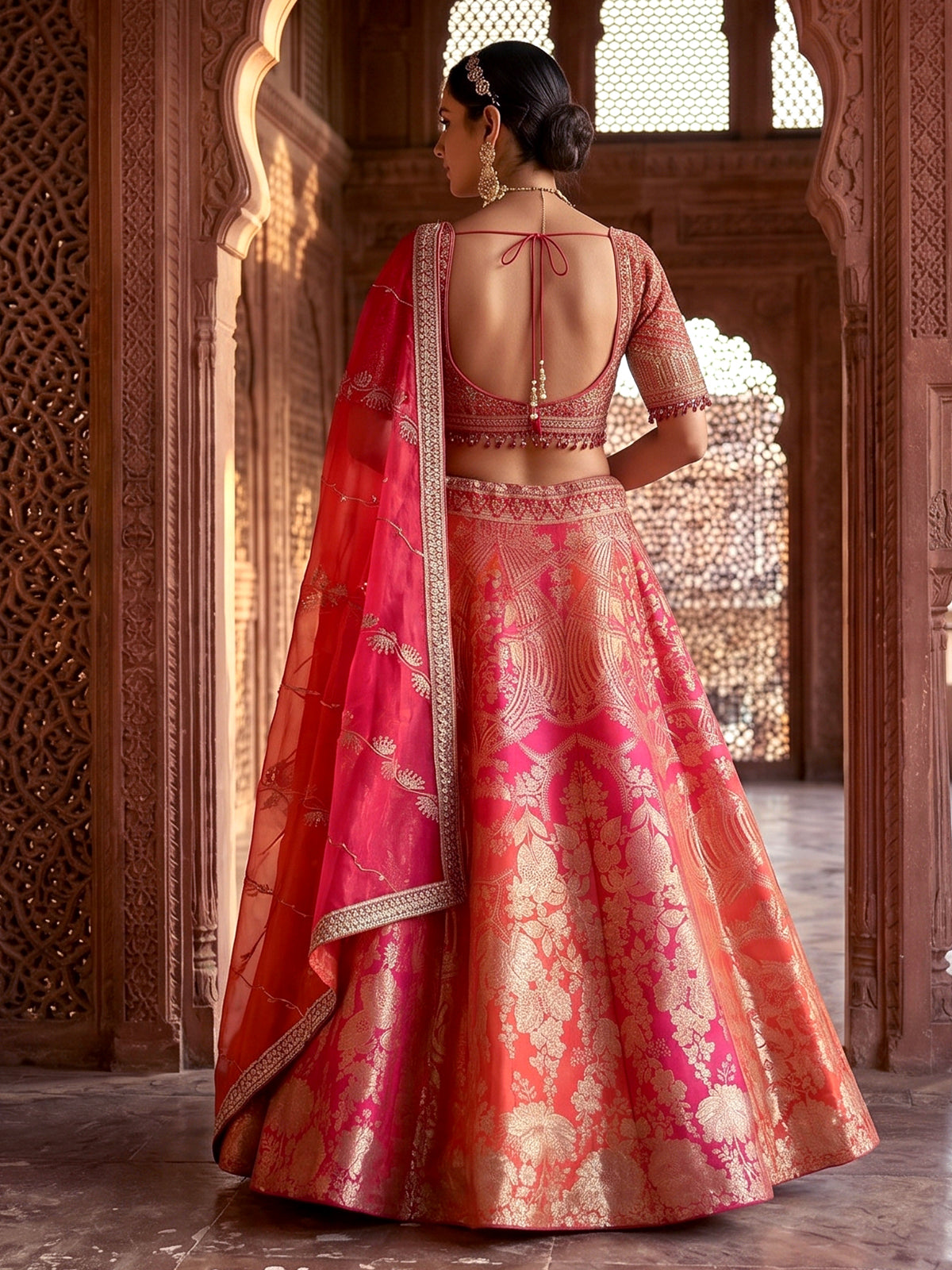 Red Banarasi wedding lehenga choli