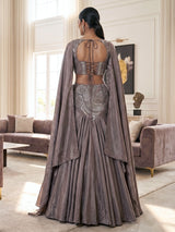 Taupe brown satin indo western lehenga choli