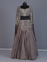 Taupe brown satin indo western lehenga choli