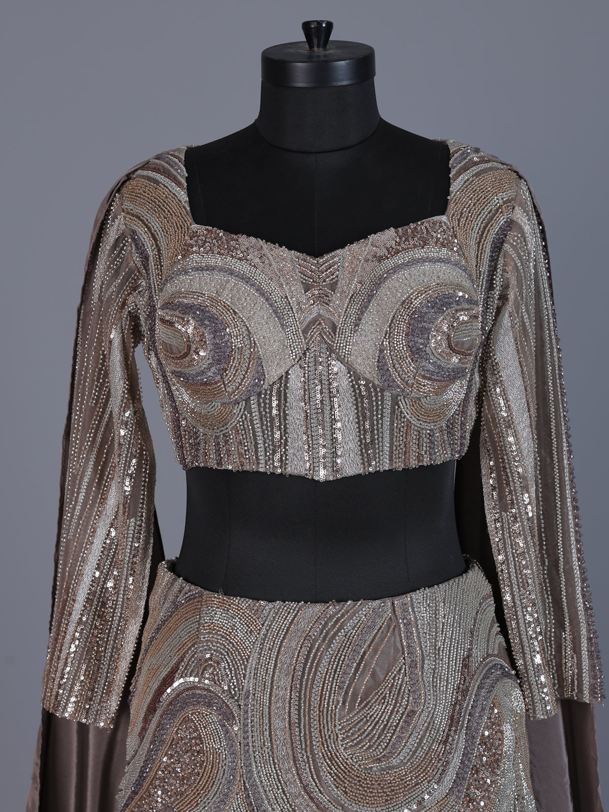 Taupe brown satin indo western lehenga choli