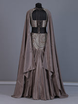 Taupe brown satin indo western lehenga choli