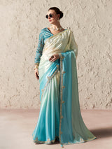 Royal light blue digital organza saree