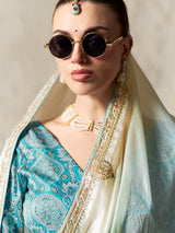 Royal light blue digital organza saree