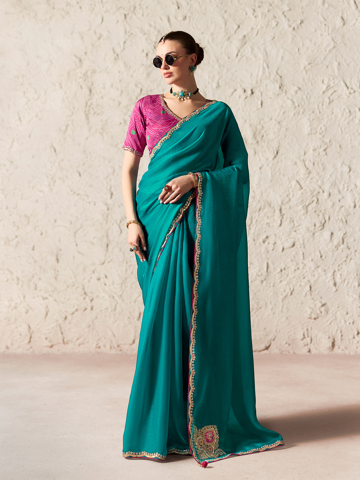 Sophisticated rama blue festive saree