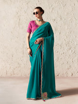 Sophisticated rama blue festive saree