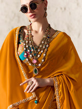 Enchanting mustard festive organza saree