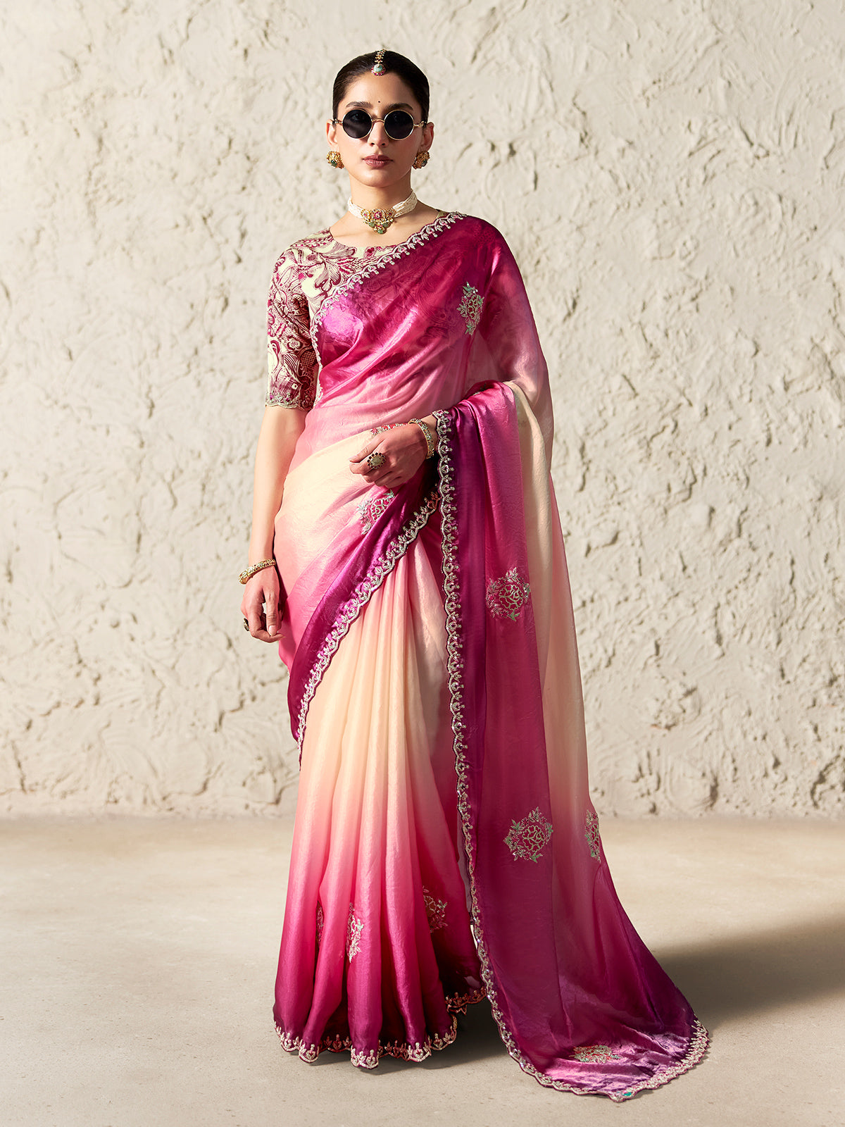 Elegant shaded pink festive saree