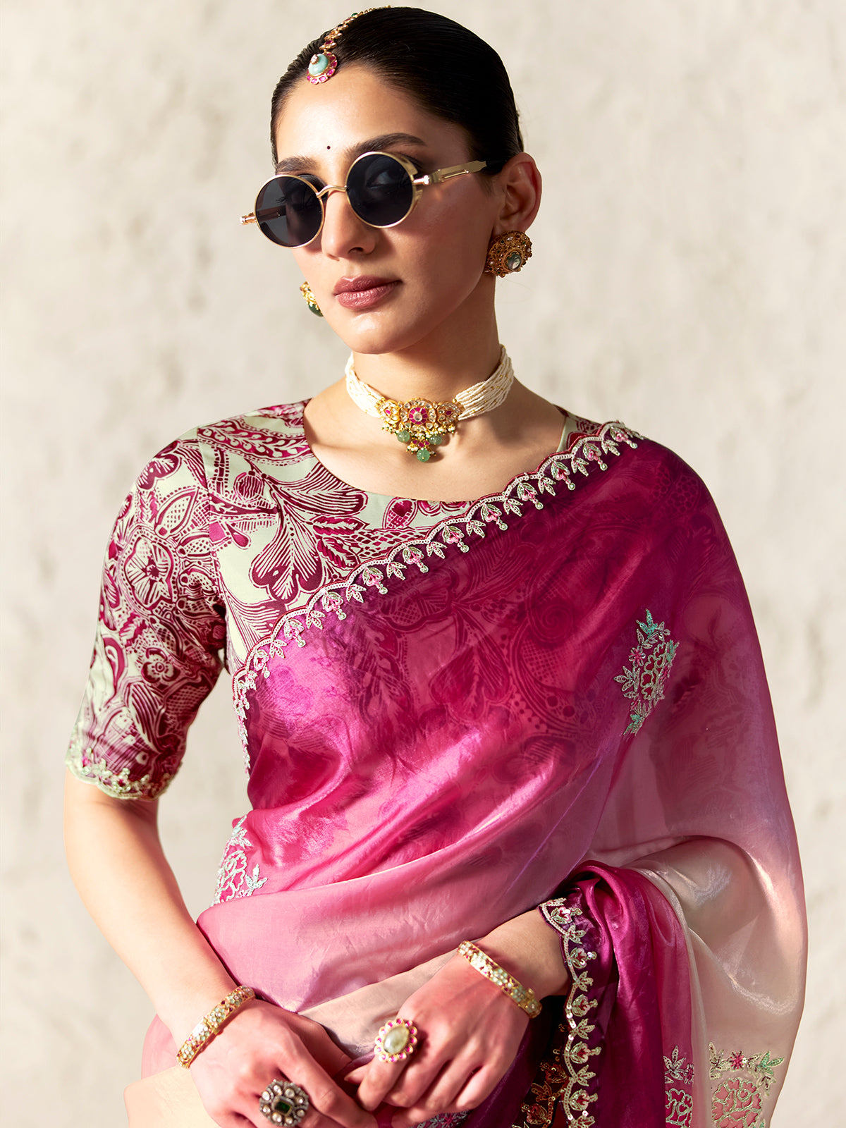 Elegant shaded pink festive saree