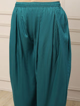 Teal green embellished printed ethnic elegance