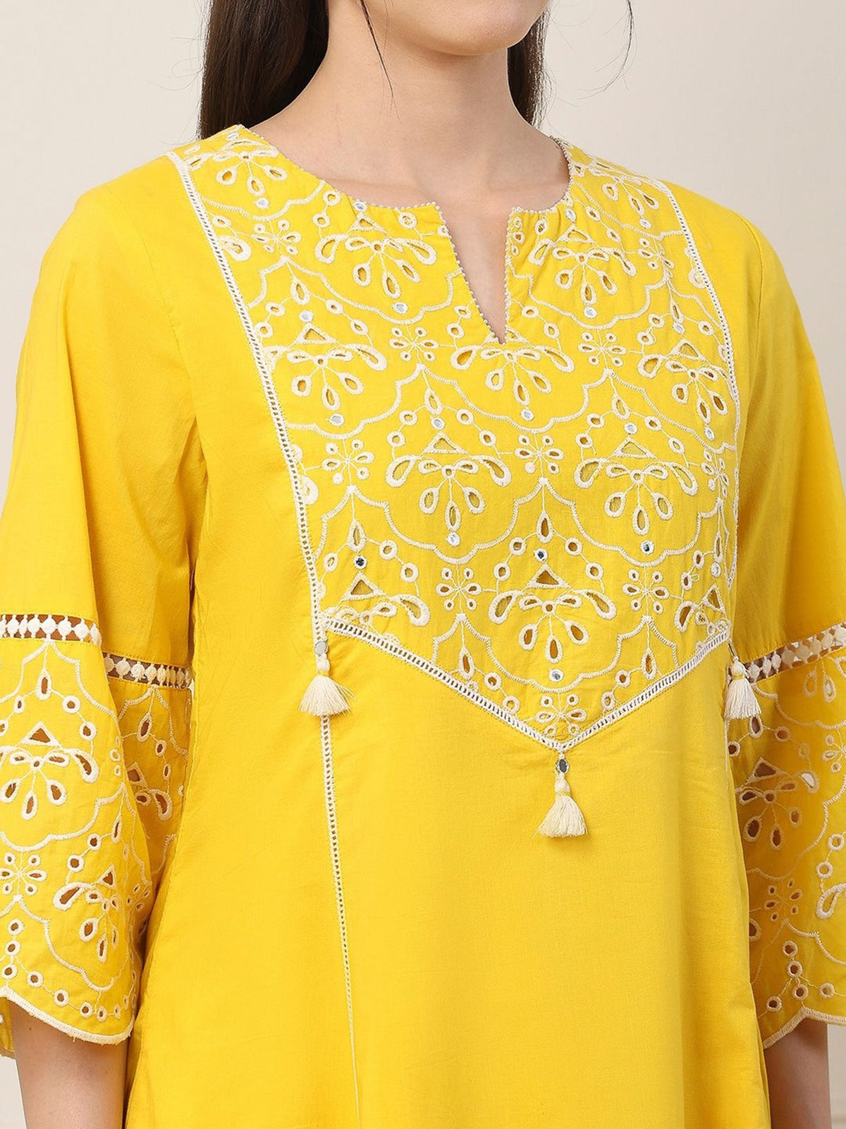 Yellow mirror embroidered bell sleeve delight
