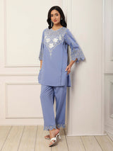 Lavender embroidered cotton contemporary kurti style