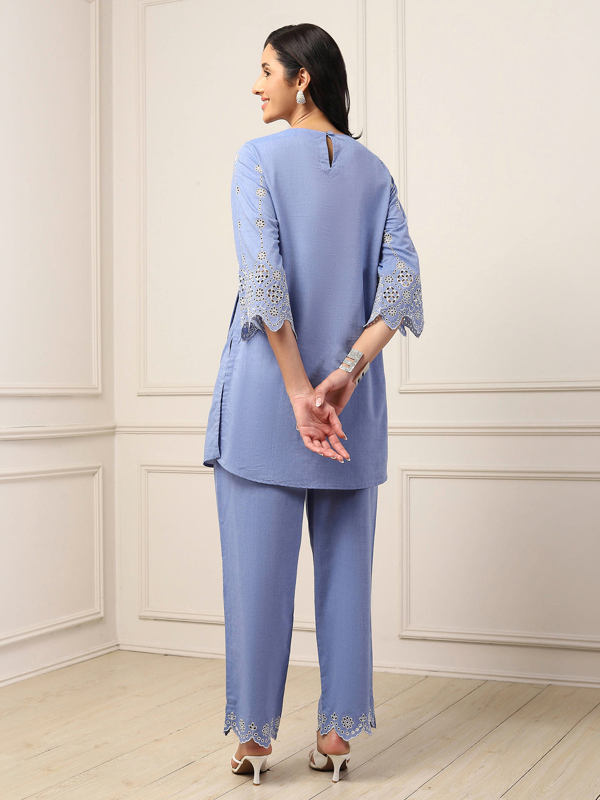 Lavender embroidered cotton contemporary kurti style