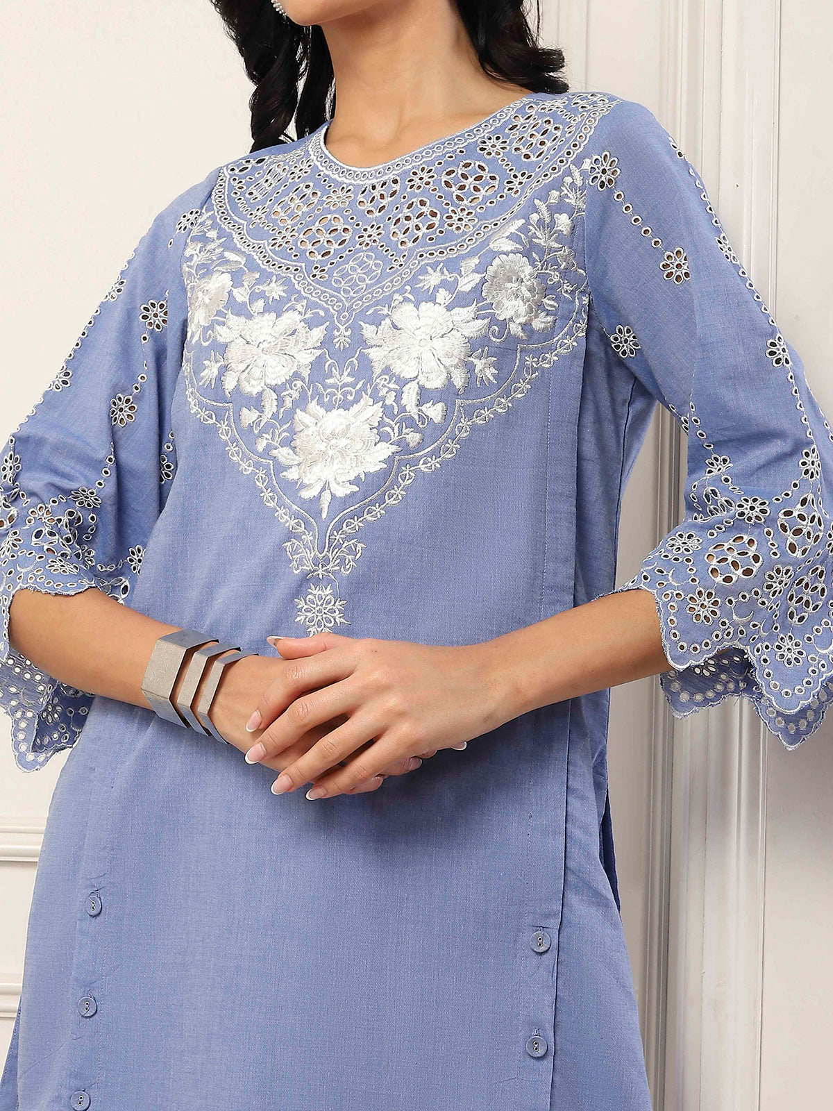 Lavender embroidered cotton contemporary kurti style