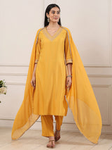Yellow woven textured embellished celebration look