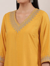 Yellow woven textured embellished celebration look