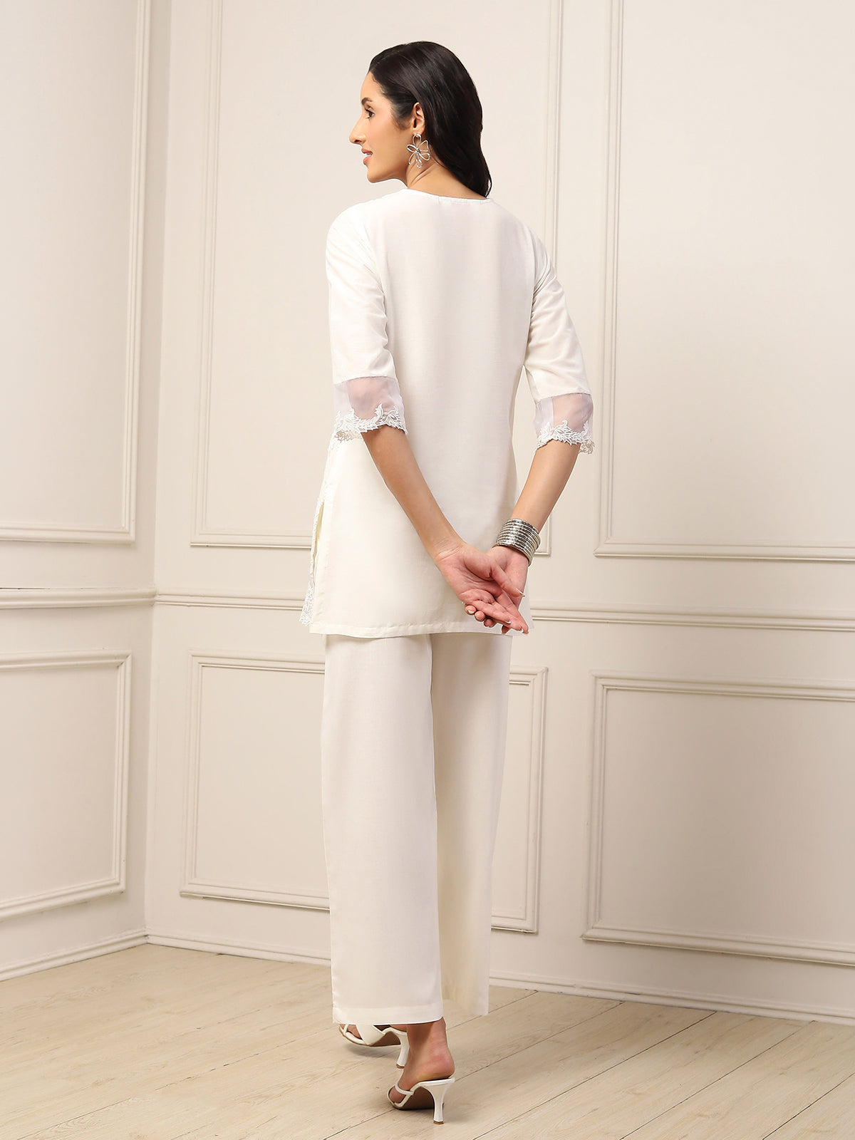 White schiffli embroidered contemporary fashion favorite