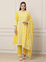Lemon yellow embroidered straight fit classic