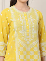 Lemon yellow embroidered straight fit classic
