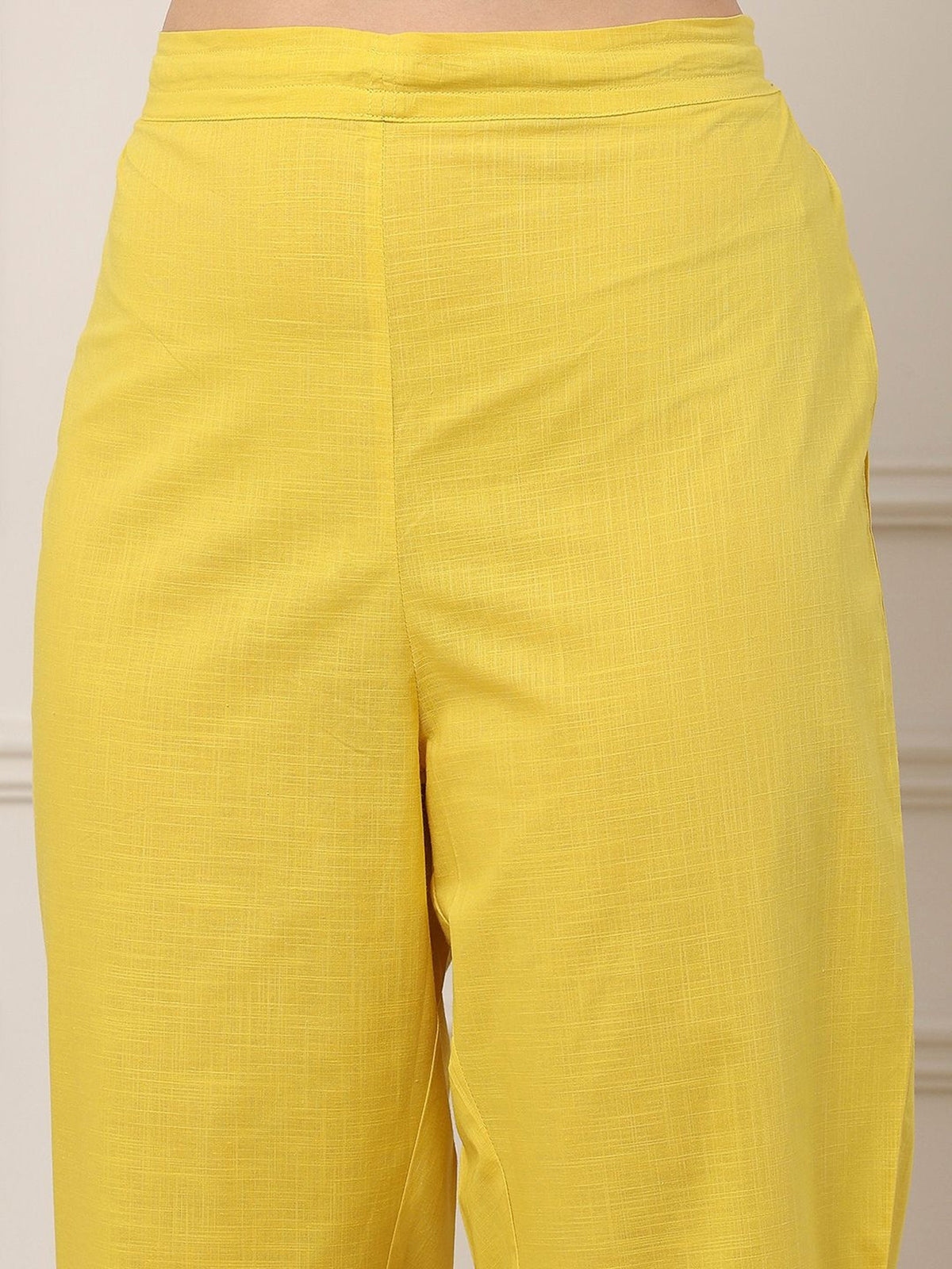 Lemon yellow embroidered straight fit classic