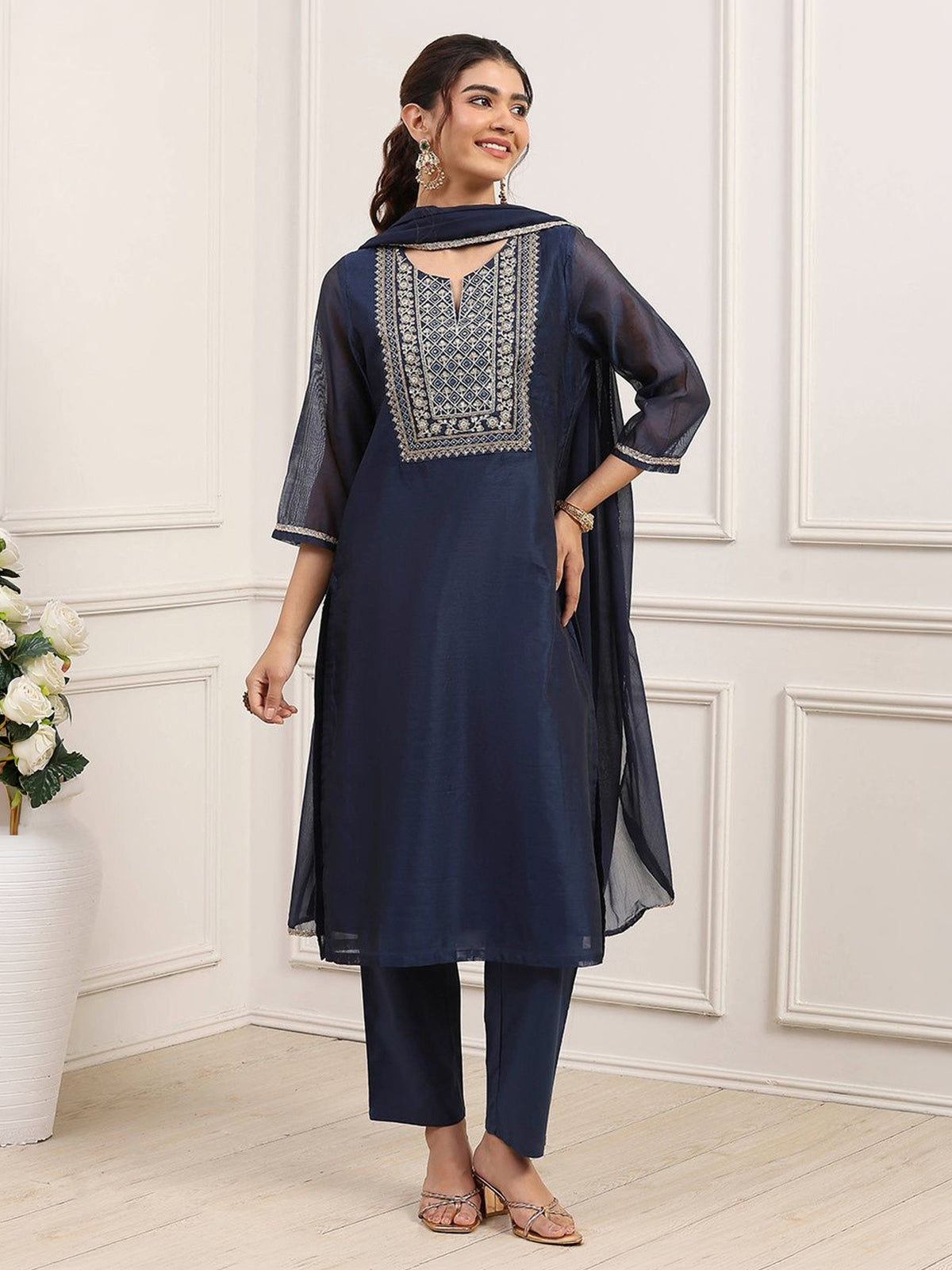 Navy blue zardosi adorned festive masterpiece