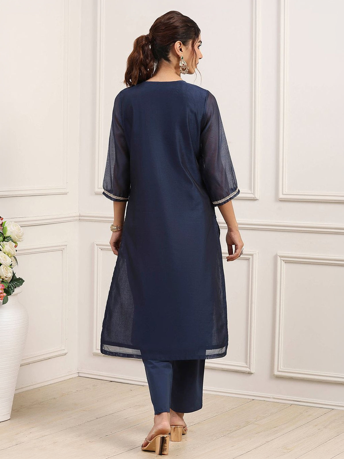 Navy blue zardosi adorned festive masterpiece