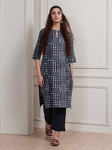 Black printed thread work everyday cotton kurti