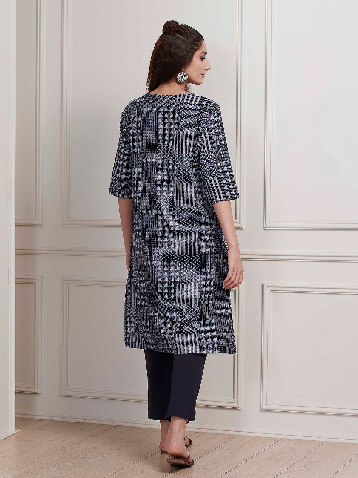 Black printed thread work everyday cotton kurti