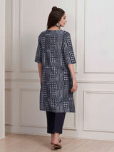 Black printed thread work everyday cotton kurti