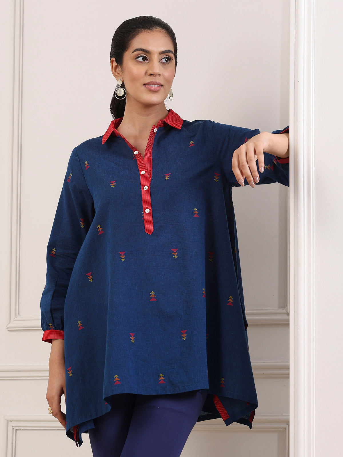 Navy blue geometric floral tunic style kurti