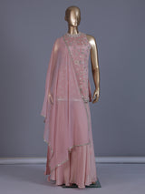 Pastel pink tissue silk palazzo suit with mirror work