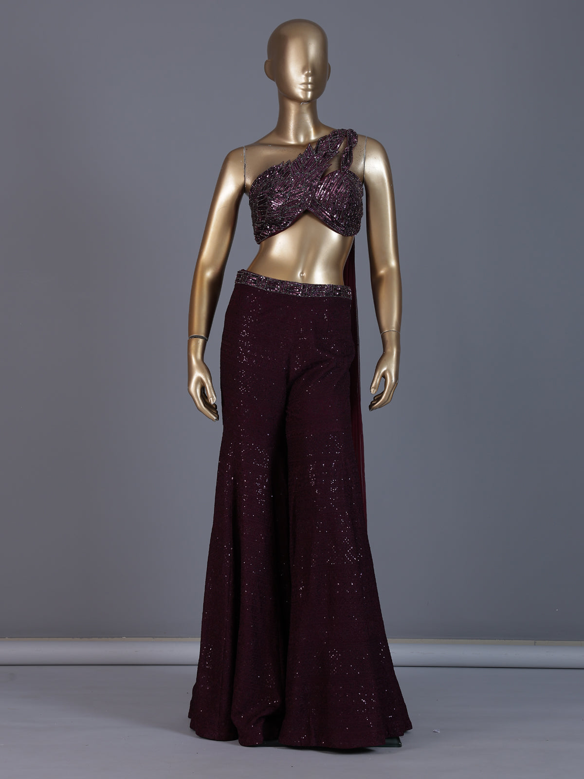 Deep wine Indo western palazzo suit