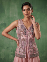 Pastel pink embellished palazzo suit