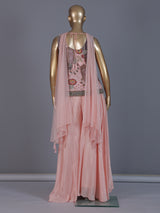 Pastel pink embellished palazzo suit