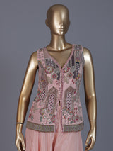 Pastel pink embellished palazzo suit