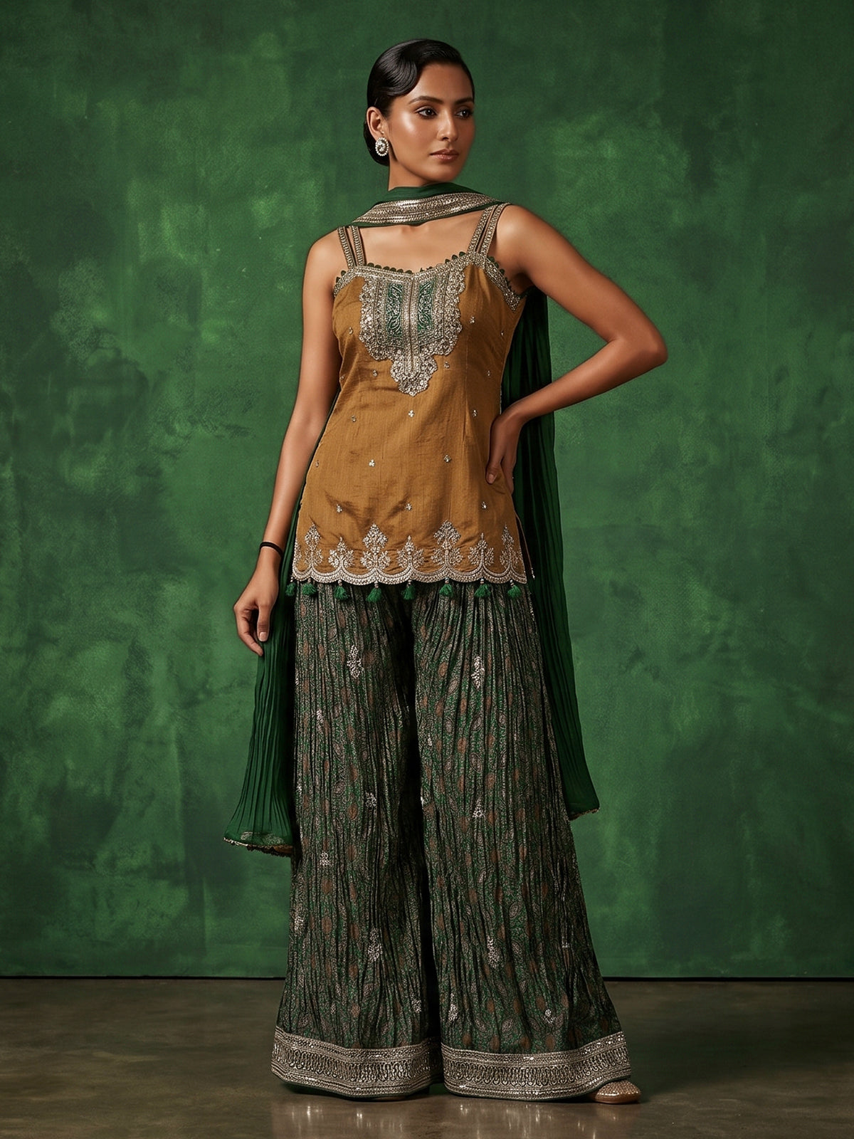 Mustard green festive palazzo suit