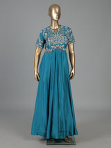 Peacock blue silk Anarkali suit for festive celebration