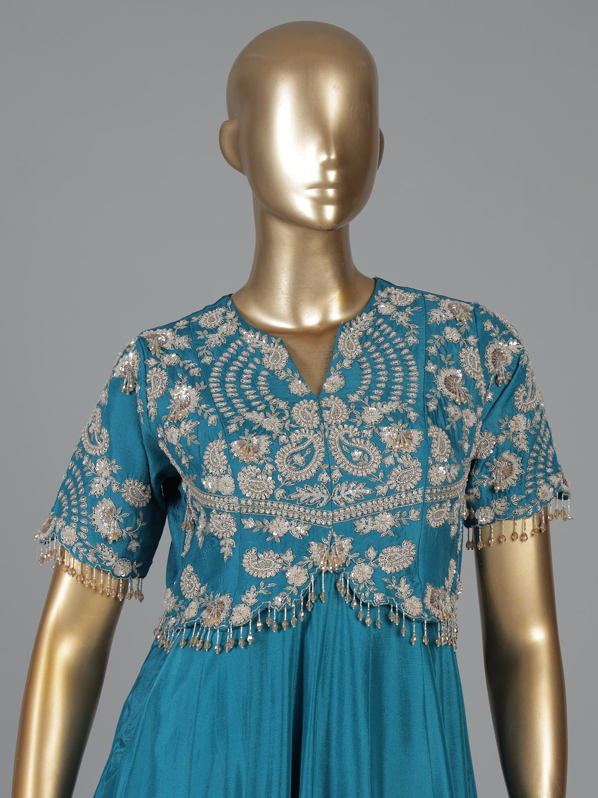 Peacock blue silk Anarkali suit for festive celebration
