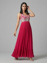 Rani pink georgette designer floor length suit with belt