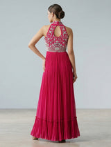 Rani pink georgette designer floor length suit with belt