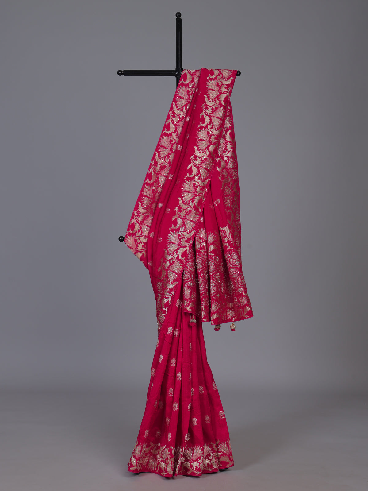 Rani pink silk festive wear saree
