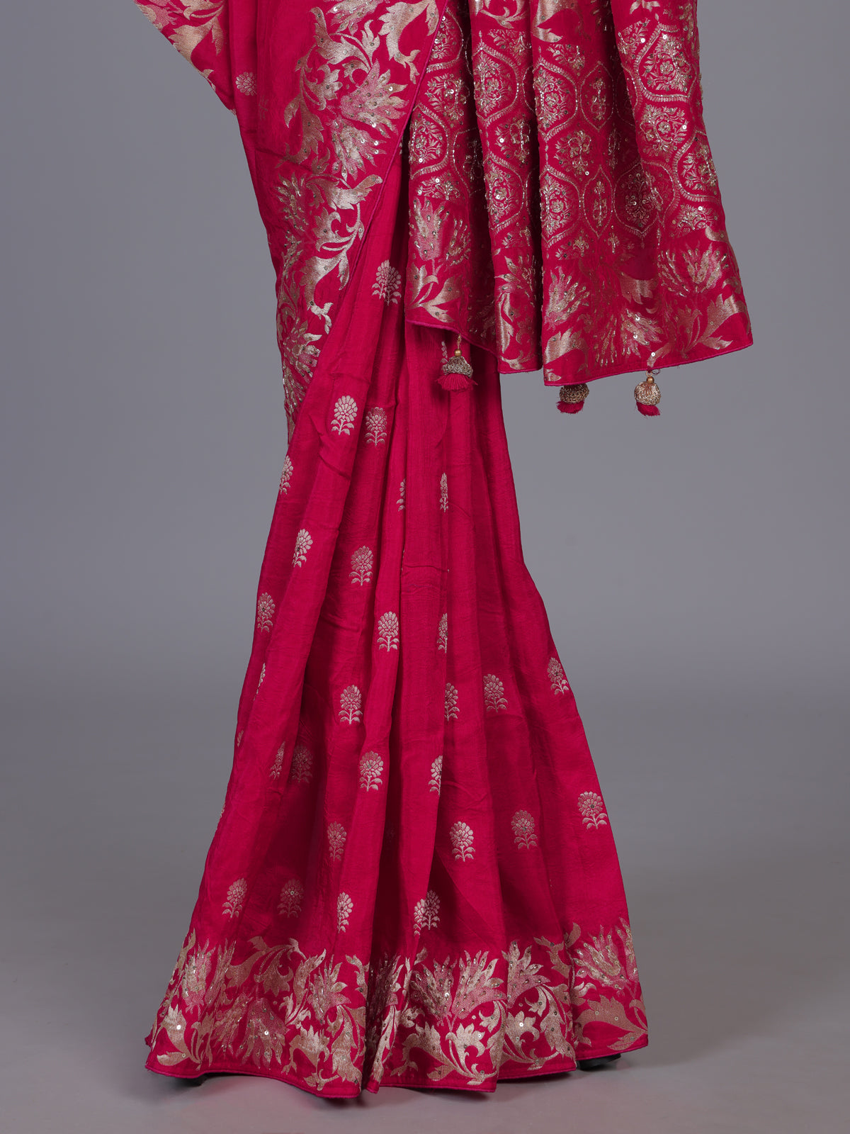 Rani pink silk festive wear saree