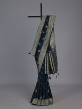 Deep teal blue silk wedding saree