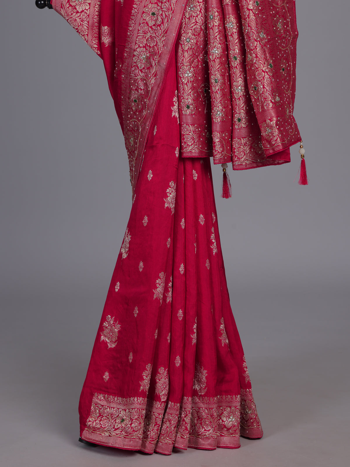 Crimson red silk traditional saree