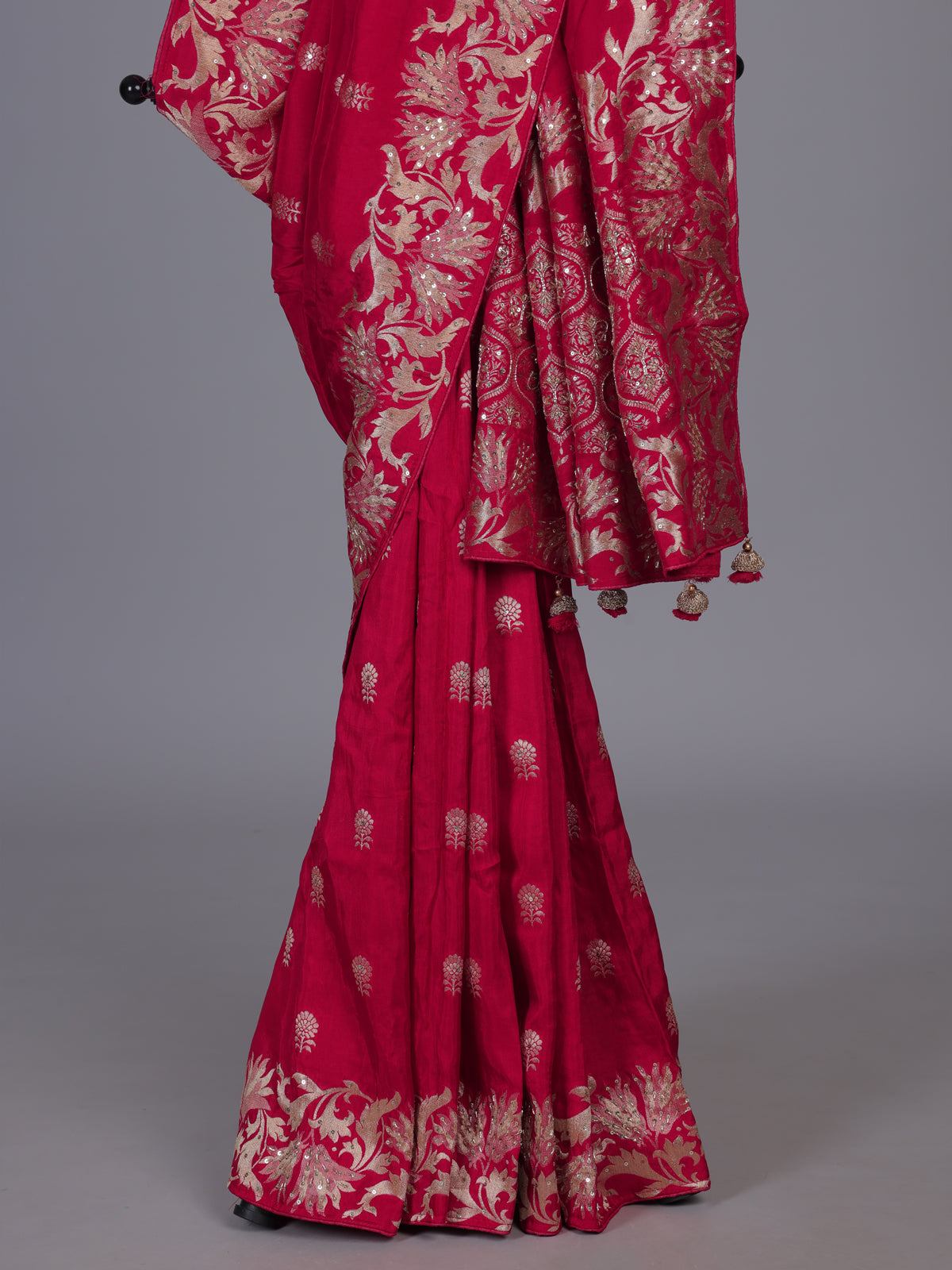 Cherry red silk wedding saree