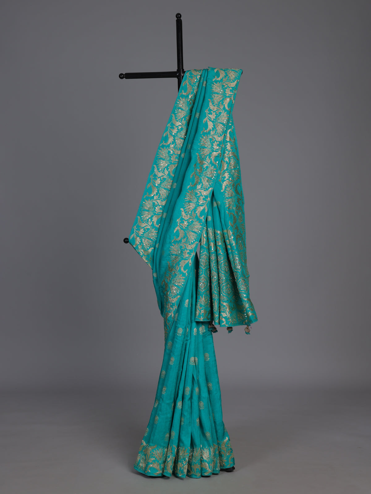 Turquoise blue silk festive saree