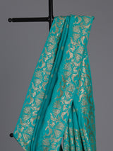 Turquoise blue silk festive saree