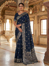 Navy blue silk reception saree